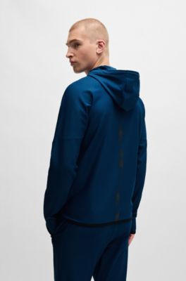 Active-stretch zip-up hoodie with logo detail, Light Blue