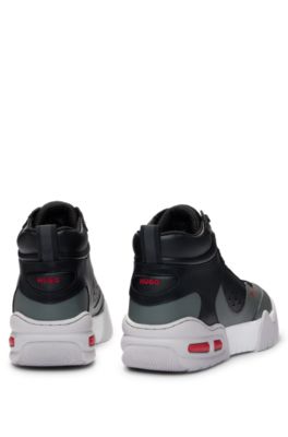 High-top trainers with faux leather and mesh, Dark Grey