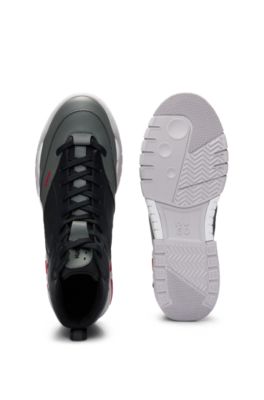 High-top trainers with faux leather and mesh, Dark Grey