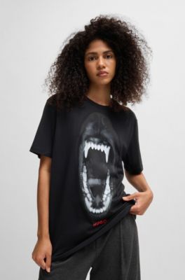 T-shirt Regular en jersey de coton avec motif animalier, Noir