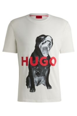 Hugo Dobermann Print Tシャツ HUGO - Cotton-jersey T-shirt with Dobermann print - Black