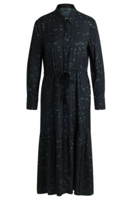 Maxi dress with dot jacquard and print, Patterned