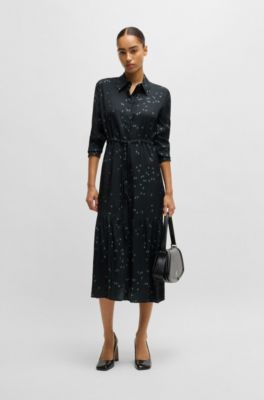 Maxi dress with dot jacquard and print, Patterned