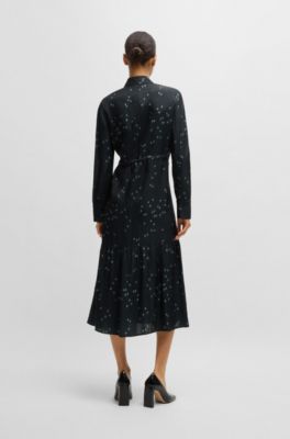 Maxi dress with dot jacquard and print, Patterned