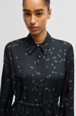 Maxi dress with dot jacquard and print, Patterned