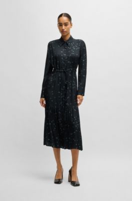 Maxi dress with dot jacquard and print, Patterned