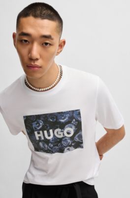 T-shirt Regular en jersey de coton avec motif artistique saisonnier, Blanc