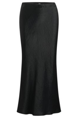 Hugo Boss Midi-length Skirt In Crinkled Satin-touch Fabric In Black
