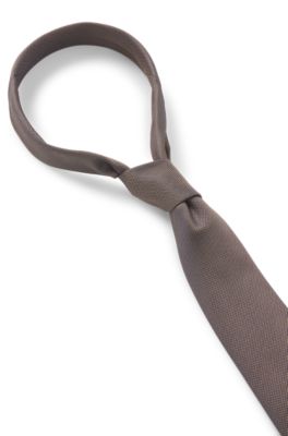 Silk-blend tie with jacquard micro pattern, Light Beige