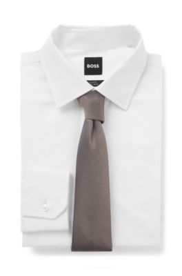 Silk-blend tie with jacquard micro pattern, Light Beige