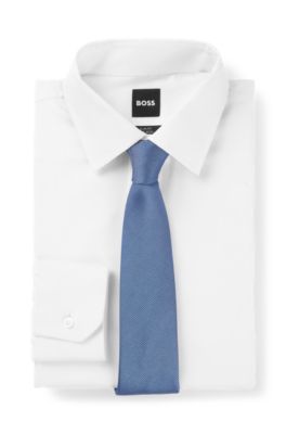 Silk-blend tie with jacquard micro pattern, Light Blue