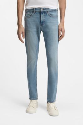 Pure-blue slim-fit jeans in comfort-stretch denim, Blue
