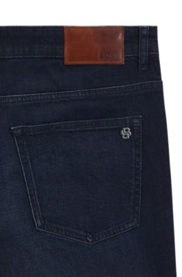 Pure-blue slim-fit jeans in comfort-stretch denim, Dark Blue