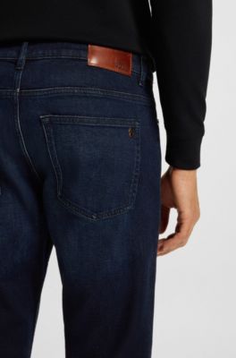 Pure-blue slim-fit jeans in comfort-stretch denim, Dark Blue