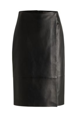 Hugo Boss Wrap-front Panel Skirt In Leather In Black