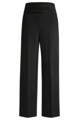 Hugo Boss Regular-fit Formal Trousers With Tonal Waistband In Black