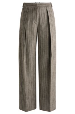 Hugo Boss Relaxed-fit Trousers In Striped Melange Cloth In Patterned