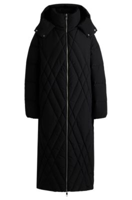 Quilted down coat with adjustable hood, Black