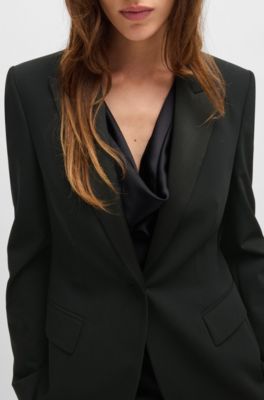 Chaqueta de esmoquin slim fit con ribetes de raso, Negro