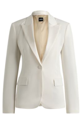 Slim-fit tuxedo jacket with satin trims, White