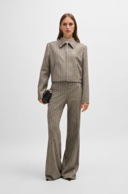 Zip-up jacket in striped melange cloth, Dark Grey