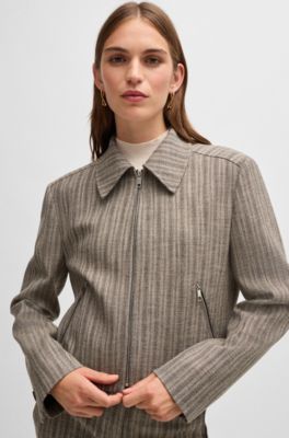 Zip-up jacket in striped melange cloth, Dark Grey