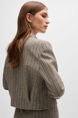 Zip-up jacket in striped melange cloth, Dark Grey