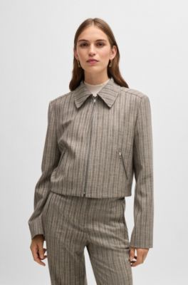Zip-up jacket in striped melange cloth, Dark Grey