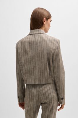 Zip-up jacket in striped melange cloth, Dark Grey