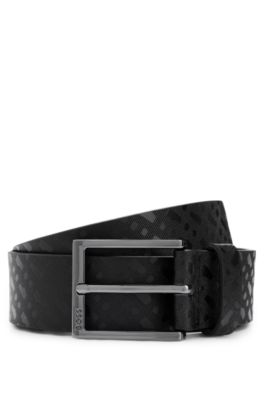 Shop Hugo Boss Italian-leather Belt With Embossed Monograms In Black