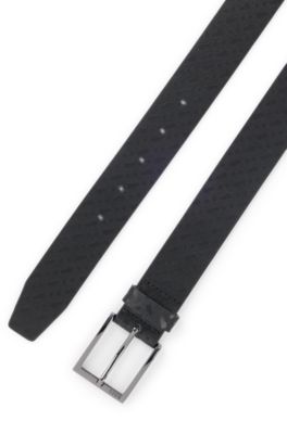 Italian-leather belt with embossed monograms, Black