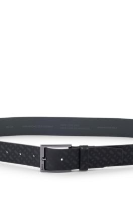 BOSS - Italian-leather belt with embossed monograms - Black