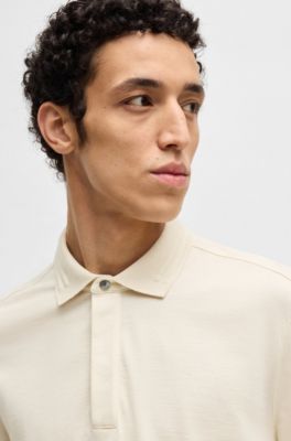 Regular-fit polo shirt in brushed flannel, White