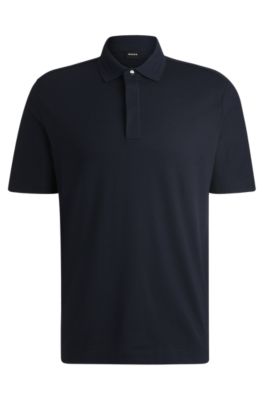 Regular-fit polo shirt in brushed flannel, Dark Blue