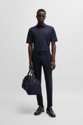 Regular-fit polo shirt in brushed flannel, Dark Blue