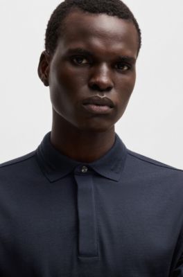 Regular-fit polo shirt in brushed flannel, Dark Blue