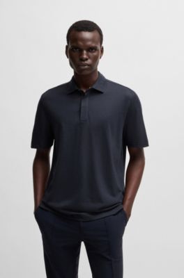 Regular-fit polo shirt in brushed flannel, Dark Blue