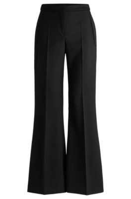 Hugo Boss Regular-fit Flared Trousers In Wool Twill In Black