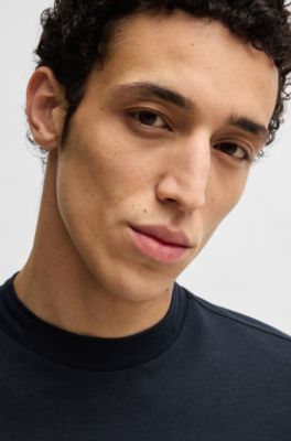 Regular-fit T-shirt in stretch flannel, Dark Blue