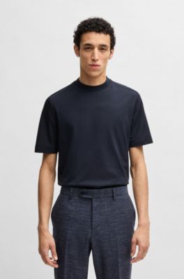 Regular-fit T-shirt in stretch flannel, Dark Blue