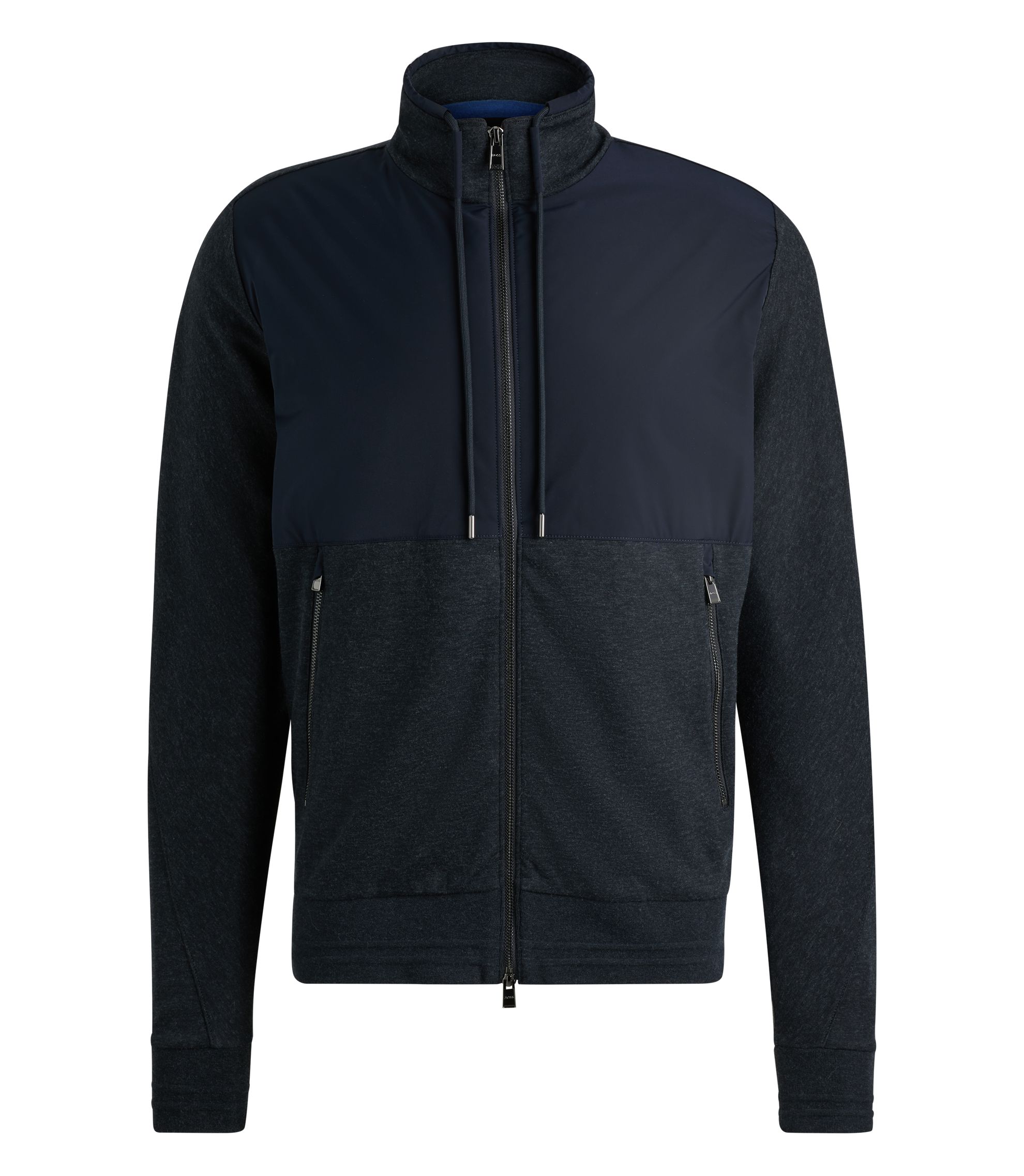 BOSS - Regular-fit zipped sweatshirt in mixed materials - Dark Blue