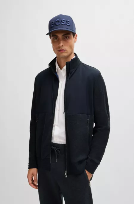 Regular-fit zipped sweatshirt in mixed materials