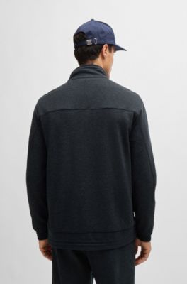 Regular-fit zipped sweatshirt in mixed materials, Dark Blue