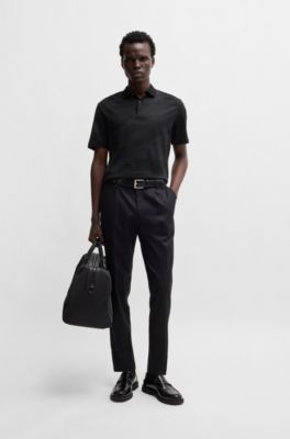 Polo de algod&oacute;n mercerizado con motivo de jacquard, Negro