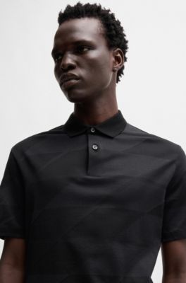 Polo de algod&oacute;n mercerizado con motivo de jacquard, Negro