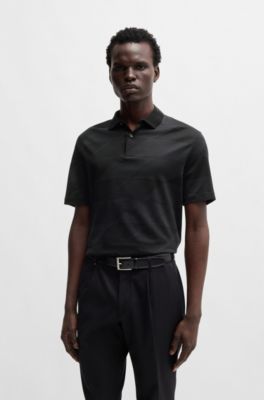 Polo de algod&oacute;n mercerizado con motivo de jacquard, Negro