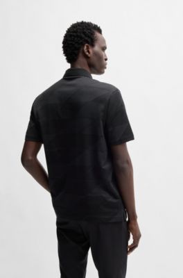 Polo de algod&oacute;n mercerizado con motivo de jacquard, Negro