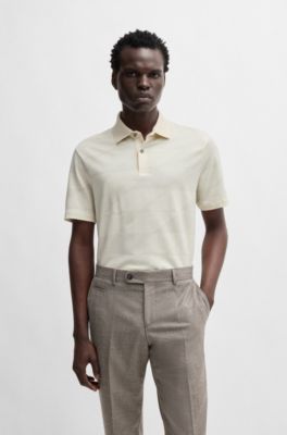 Polo en coton merceris&eacute; &agrave; motif jacquard, Blanc
