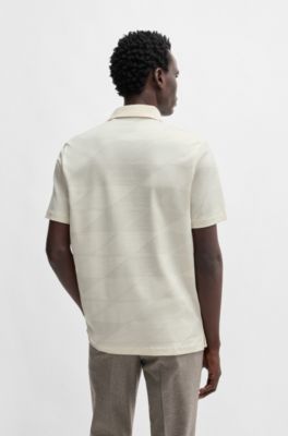 Polo de algod&oacute;n mercerizado con motivo de jacquard, Blanco