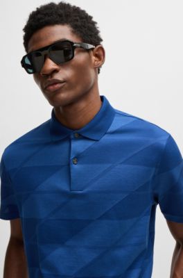 Polo en coton merceris&eacute; &agrave; motif jacquard, bleu clair